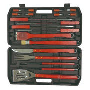 Sandrigarden 7893420 Set per Barbecue 18 Pezzi Acciaio Inox Manico Legno con Valigetta