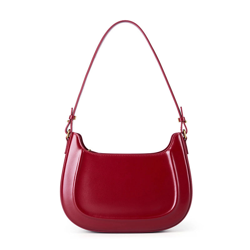 Borsa a tracolla da donna in vera pelle, modello Crescent, alla moda, colore rosso.