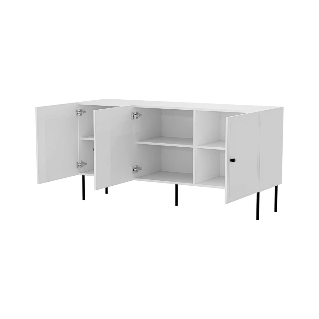 Credenza Vigasio, Madia da salotto con tre ante battenti, Rialzata da terra, 151x40 h75 cm, Bianco