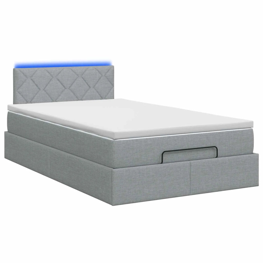 Letto Ottomano con Materasso e LED Grigio Chiaro 120 x 200 cm 3456981