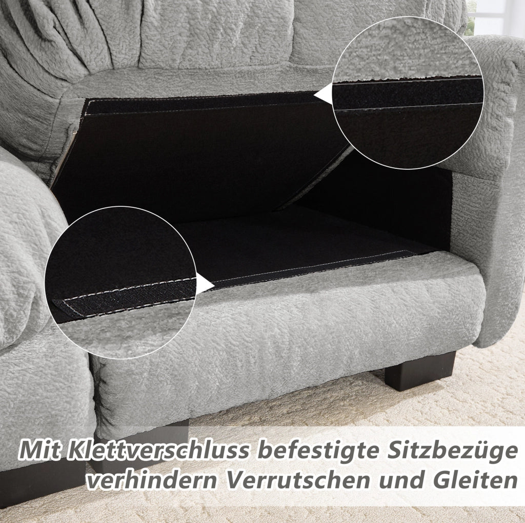 Divano modulare in chenille grigio chiaro 330 cm con cuscini seduta trapuntati