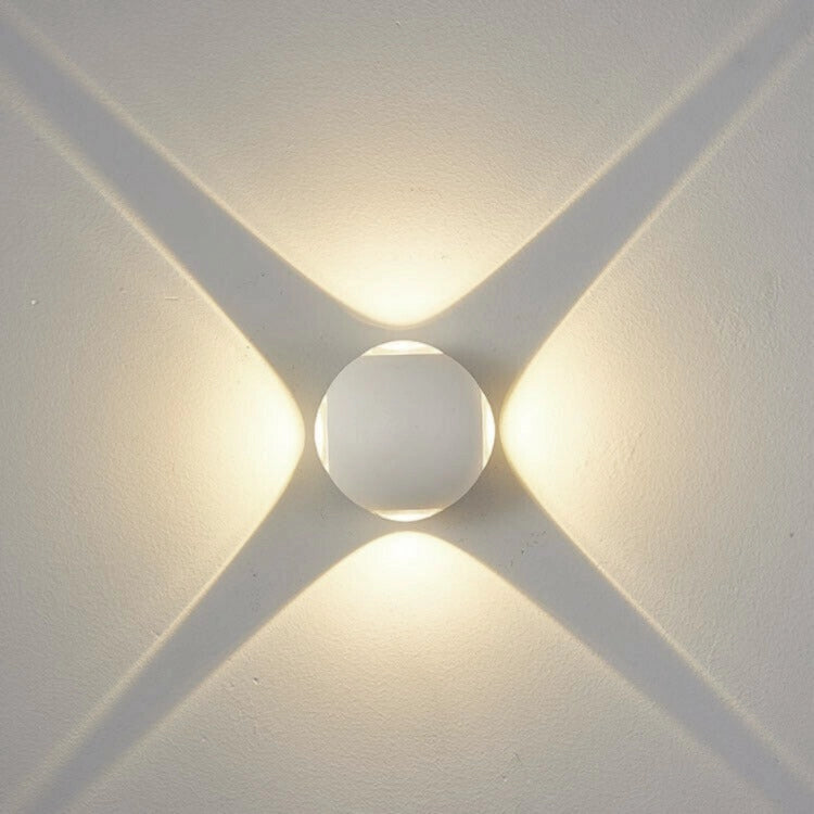 Applique LED da Parete 12W IP54, Design Moderno Rotondo, 4 Emissioni di Luce, 1200 lm, Bianco, Effetto Croce, Interni ed Esterni Colore della luce: Luce Naturale