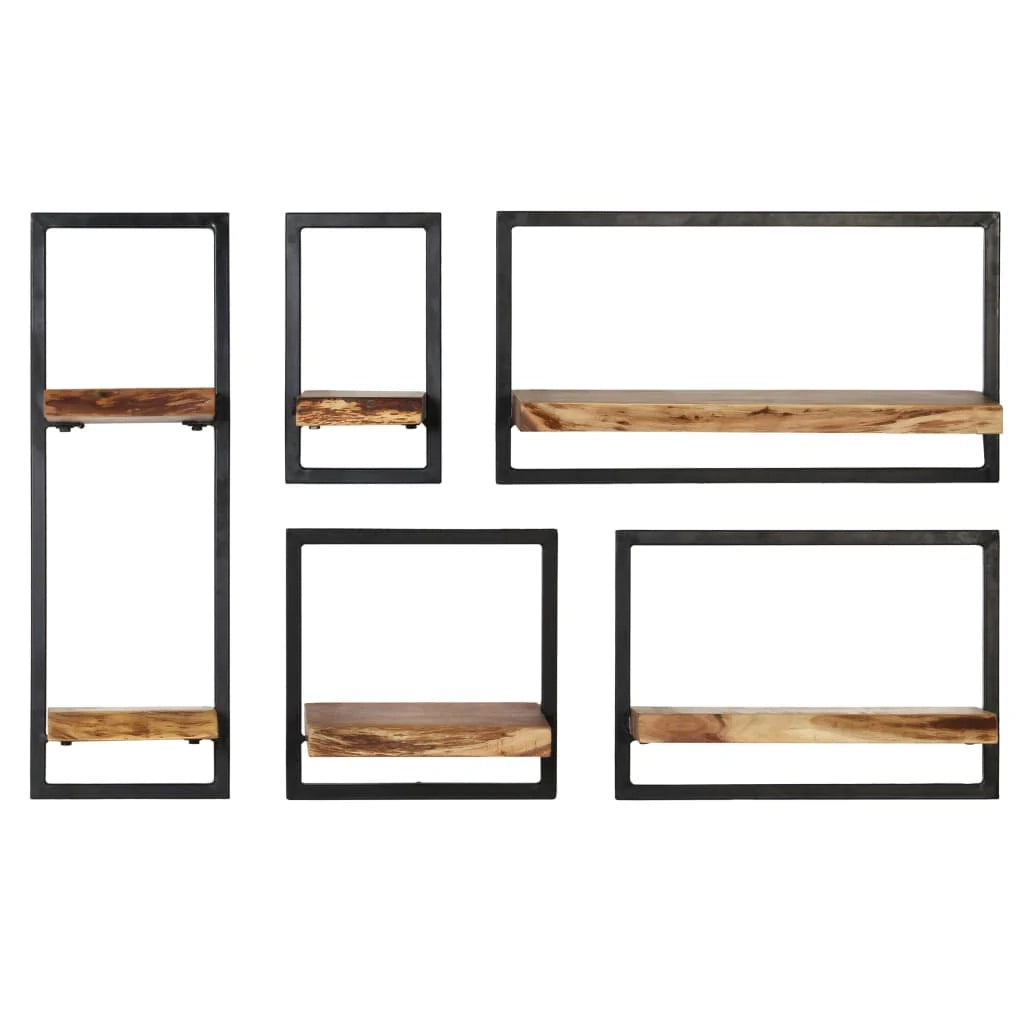 Scaffale da parete da 5 pezzi set di mobili di design in legno massello e acciaio 2702227/2