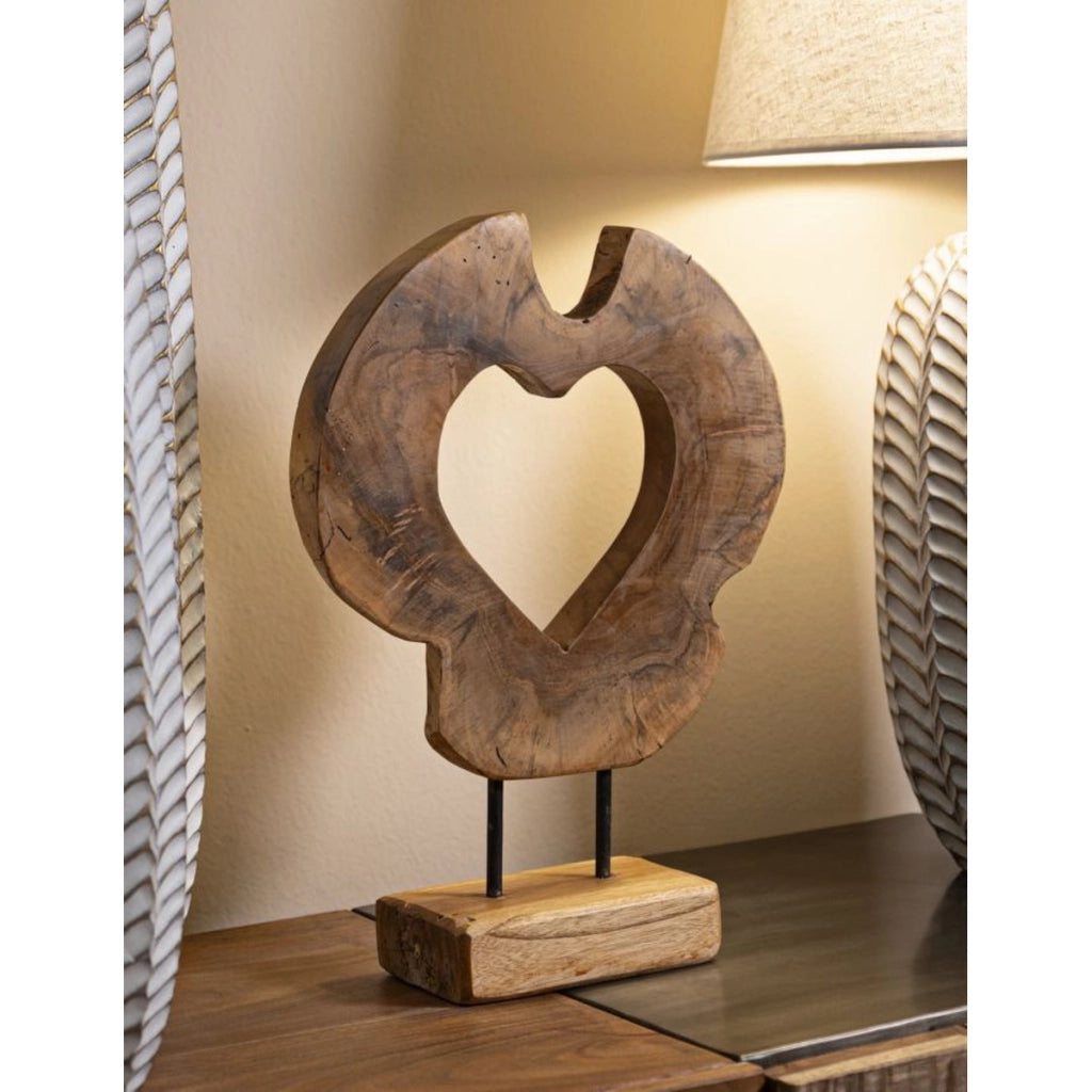 Scultura Cuore 7, Marrone, Legno, 28x10x38 cm