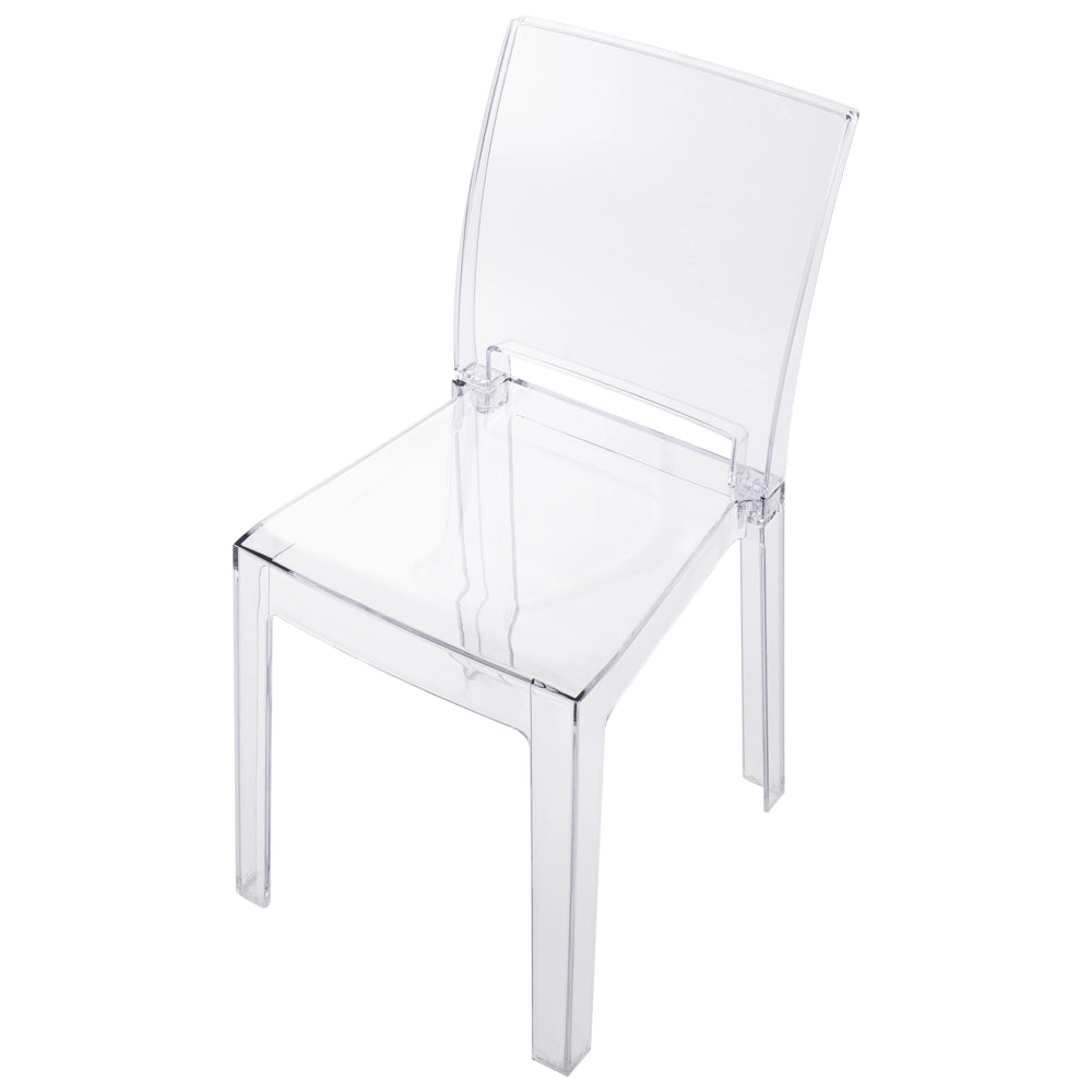 Set di 2 sedie da pranzo in materiale sintetico trasparente, senza braccioli, impilabili dal design moderno