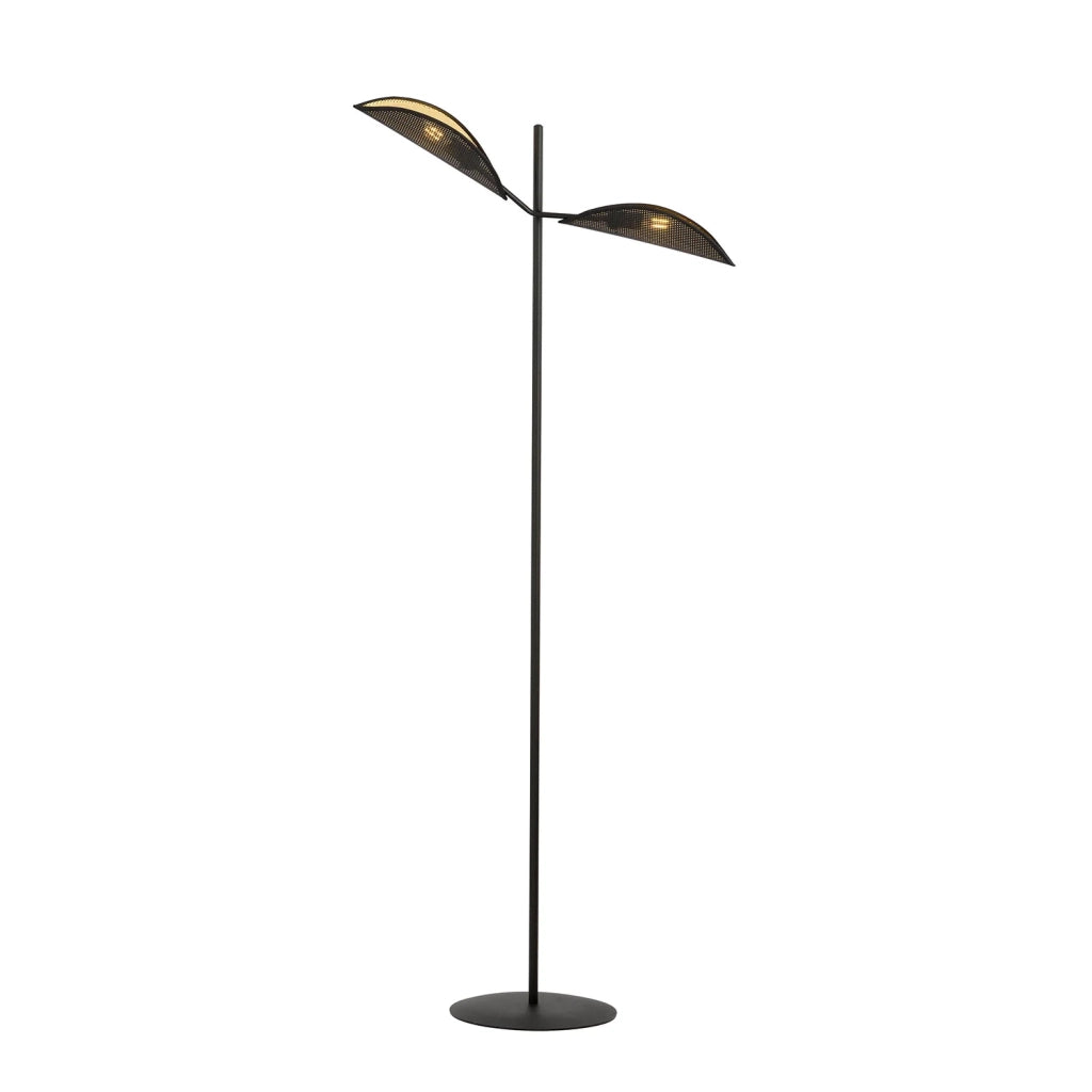 Piantana Moderno Eridano Acciaio Nero Oro 2 Luci E14 Ip20