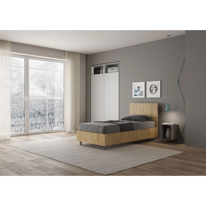 Letto Singolo 80x200 cm testata dritta Demas - Senza rete,Bianco Frassino