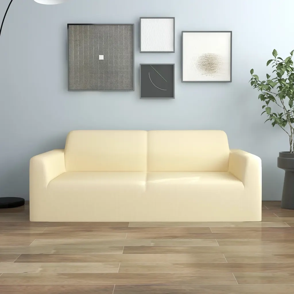 Fodera Elasticizzata Divano 2 Posti in Jersey Poliestere Crema CFW5878268