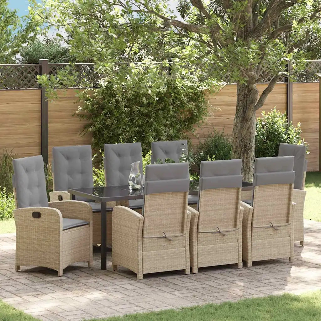 Set da Pranzo per Giardino con cuscino 9 pcs Beige polyrattan 3380294