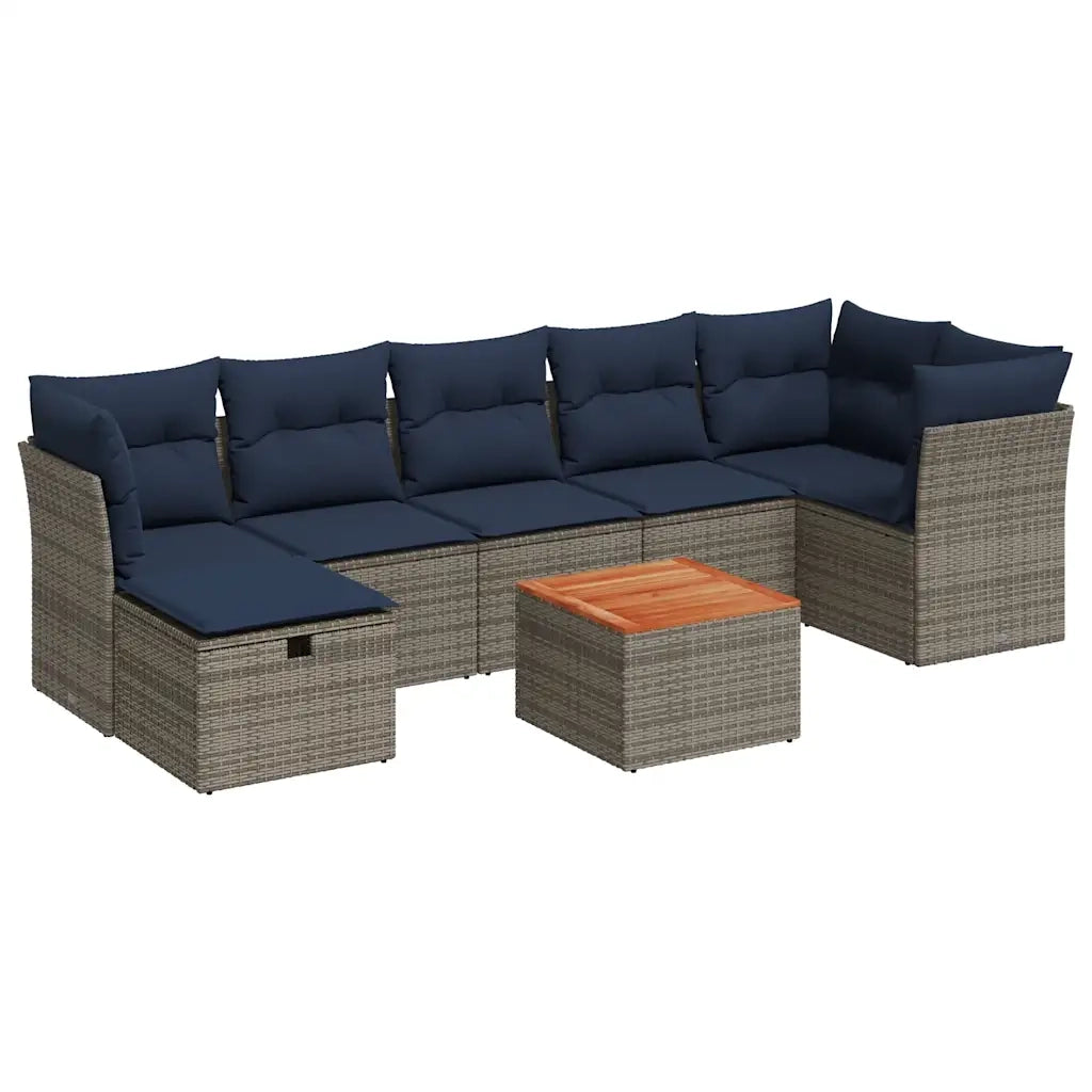 Set Divani da Giardino 8 pz con Cuscini Grigio in Polyrattan 3264736