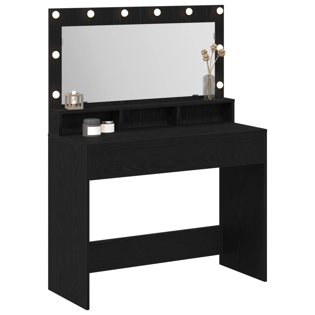 Specchio da Trucco con Luci LED Nero Rovere 100x41x135 cm