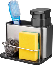 Dispensatore di sapone in acciaio inossidabile 3-in-1 con supporto per spugna e pennello per lavandino - Organizzatore di asciugamani per l'asciugapiatti - Acciaio inossidabile - Caddy per supporto spugna lavandino con magneti