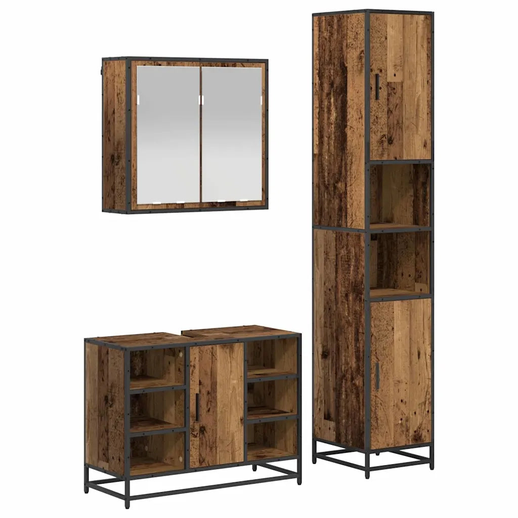 Set di mobili per il bagno con lo scaffale 3 pcs Legno vecchio 3402545
