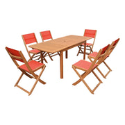 Set tavolo da giardino estensibile in legno di eucalipto con 6 sedie,