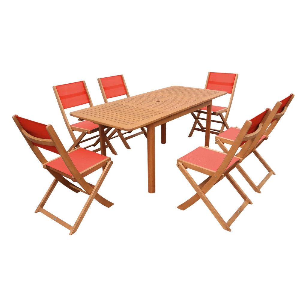 Set tavolo da giardino estensibile in legno di eucalipto con 6 sedie,