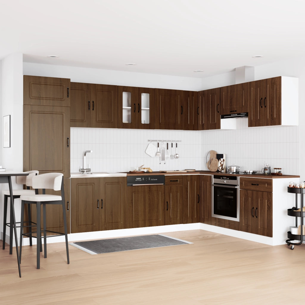 Mobile da Cucina  "Kalmar" con Doppio Lavello in Rovere Marrone in Legno Ingegnerizzato