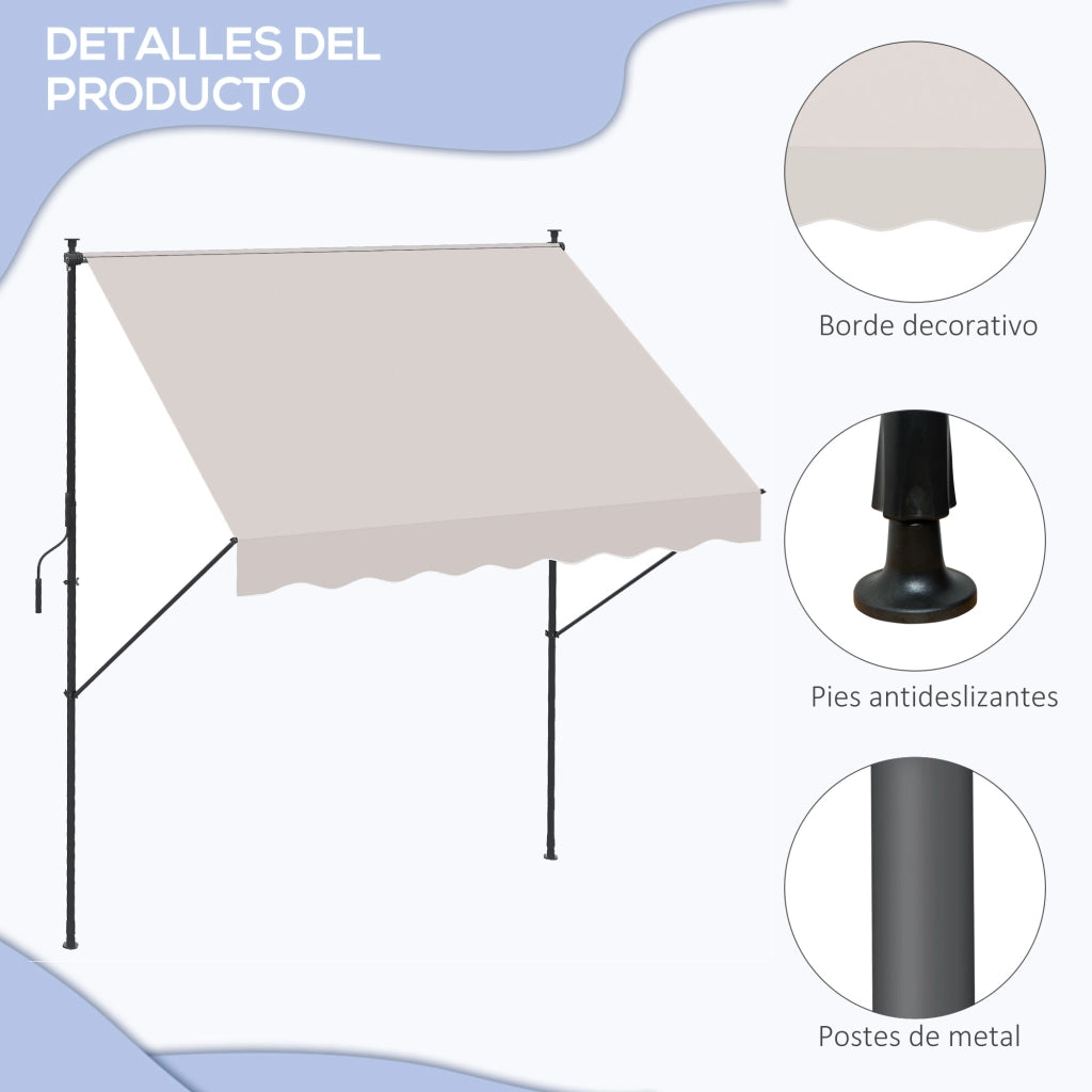 Toldo Manuale Retrattile per Balcone e Terrazza ¨C zephmum ¨C Crema 200x175x210-310 cm