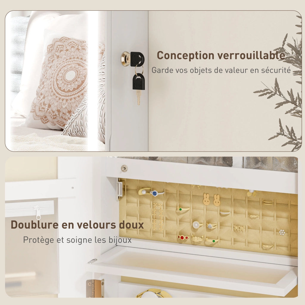 Armadio per gioielli con LED e specchio ¨C Minimal ¨C 37x10.5x108 cm, bianco