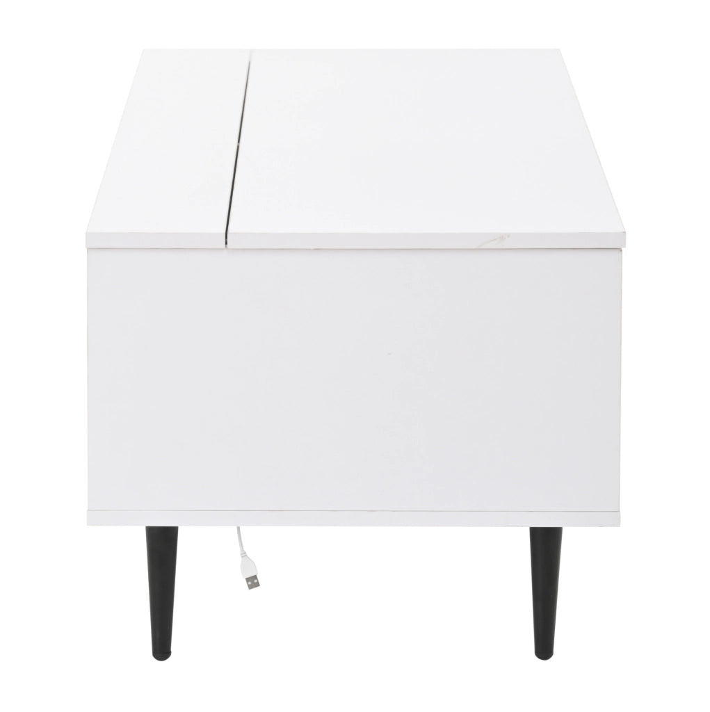 Tavolino da caffè sollevabile 105x50x43 cm con LED; contenitore e ante in vetro bianco