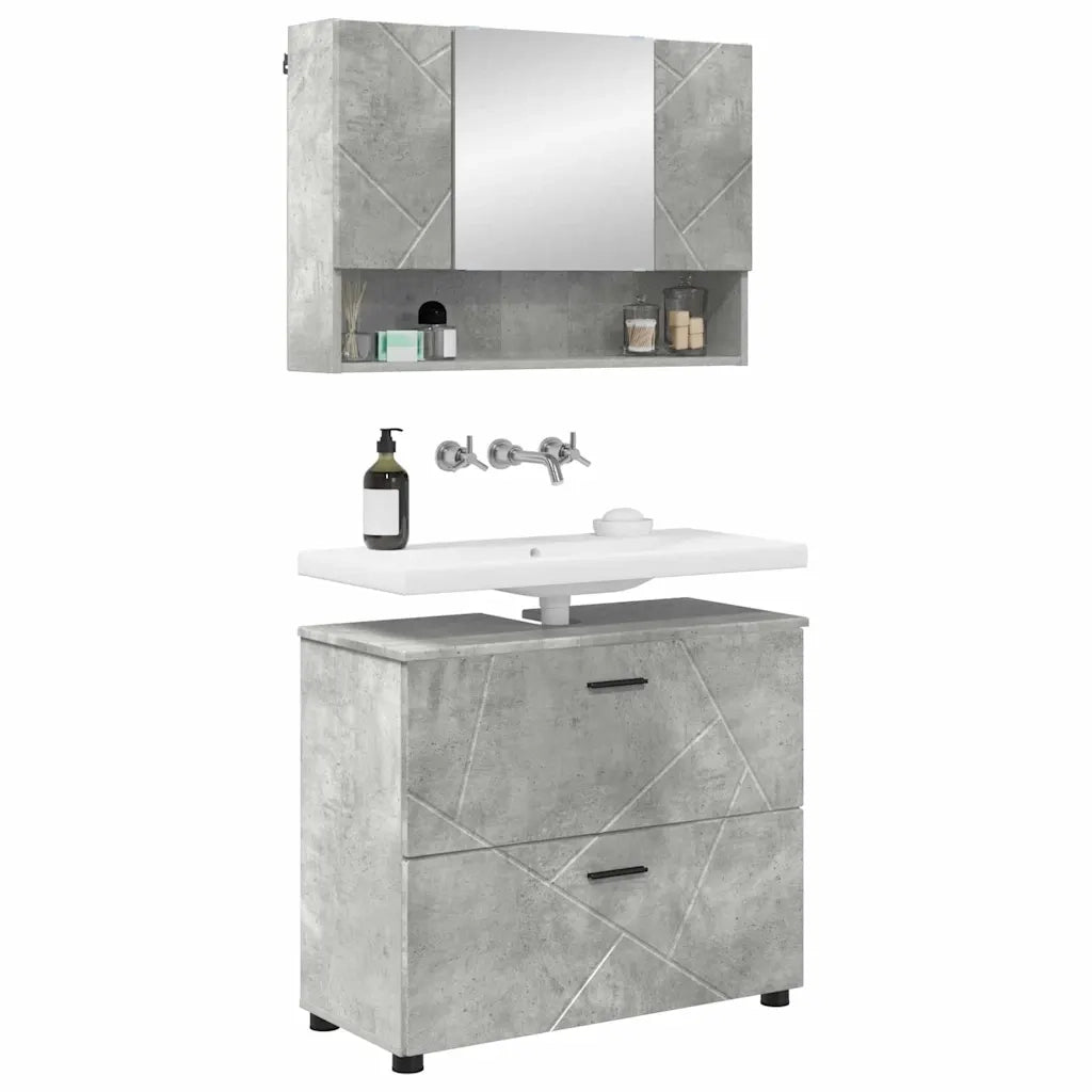 Set di mobili per il bagno con cassetto 2 pcs Grigio cemento