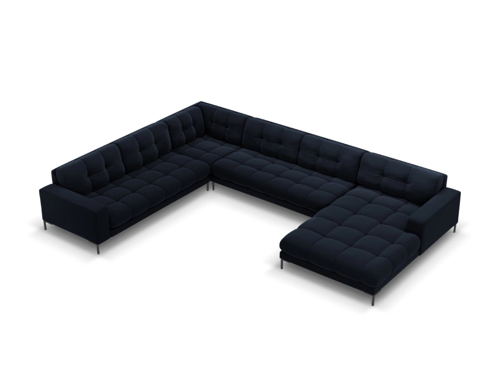 Cosmopolitan Design - Divano panoramico sinistro "Bali" 7 posti in velluto blu scuro 