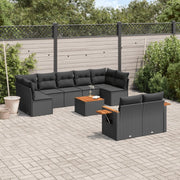 Set Divani da Giardino 10pz con Cuscini in Polyrattan Nero 3259535