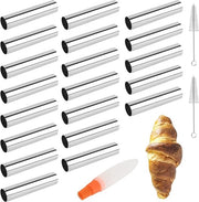 Buoi per cannoli, 20 pezzi, attrezzo per formare cannoli in acciaio inossidabile, rulli di schiuma, cornetti, rulli di crema, forme di schiuma con spazzola di pulizia, bocchette per torte, spiralette, corni, stampi per torte