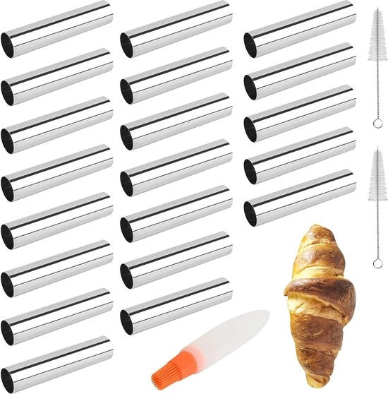 Buoi per cannoli, 20 pezzi, attrezzo per formare cannoli in acciaio inossidabile, rulli di schiuma, cornetti, rulli di crema, forme di schiuma con spazzola di pulizia, bocchette per torte, spiralette, corni, stampi per torte