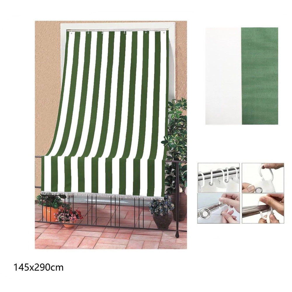 Trade Shop - Tenda Da Sole Con Anelli A Righe Per Porta Esterno Balcone Veranda Giardino 145x290 Cm -