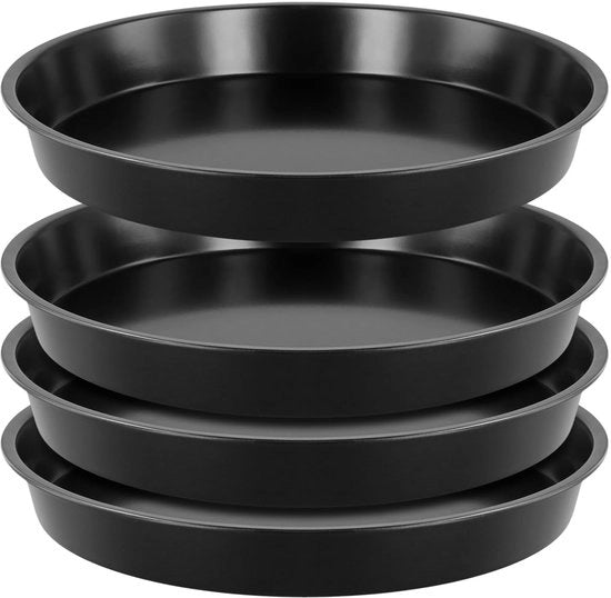 Piatto da forno per pizza 10 pollici - Piatto da forno rotondo - Superficie antiscivente - Acciaio inossidabile - Set di 4 pezzi - Base stabile - Piatto da forno per pizza