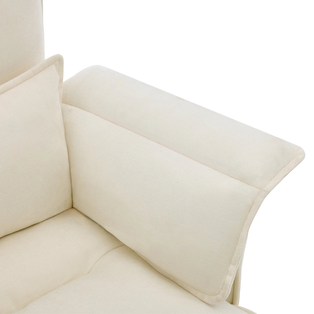 Sedia relax con pouf, schienale reclinabile a 5 posizioni, poltrona imbottita in lino beige