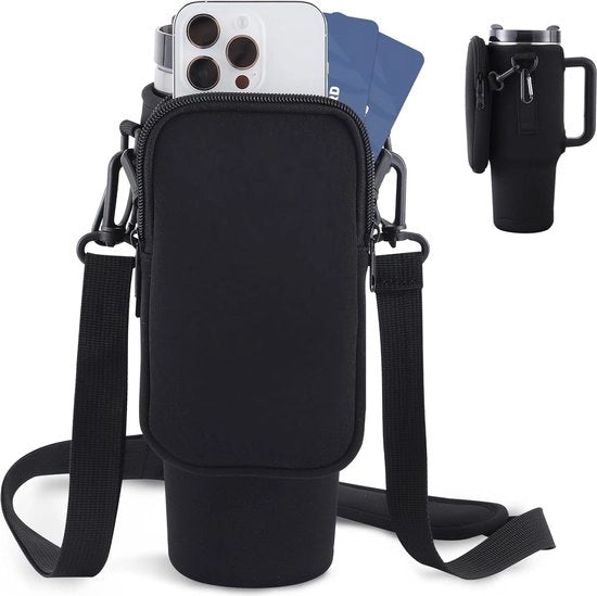 Supporto per Flaconi con Tasca, Adatto per Flessi Termici da 40 oz, Cintura Regolabile, Nero