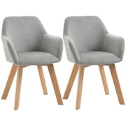 Set 2 Sedie per Sala da Pranzo Imbottite in Velluto con Braccioli e Gambe in Legno, Grigio