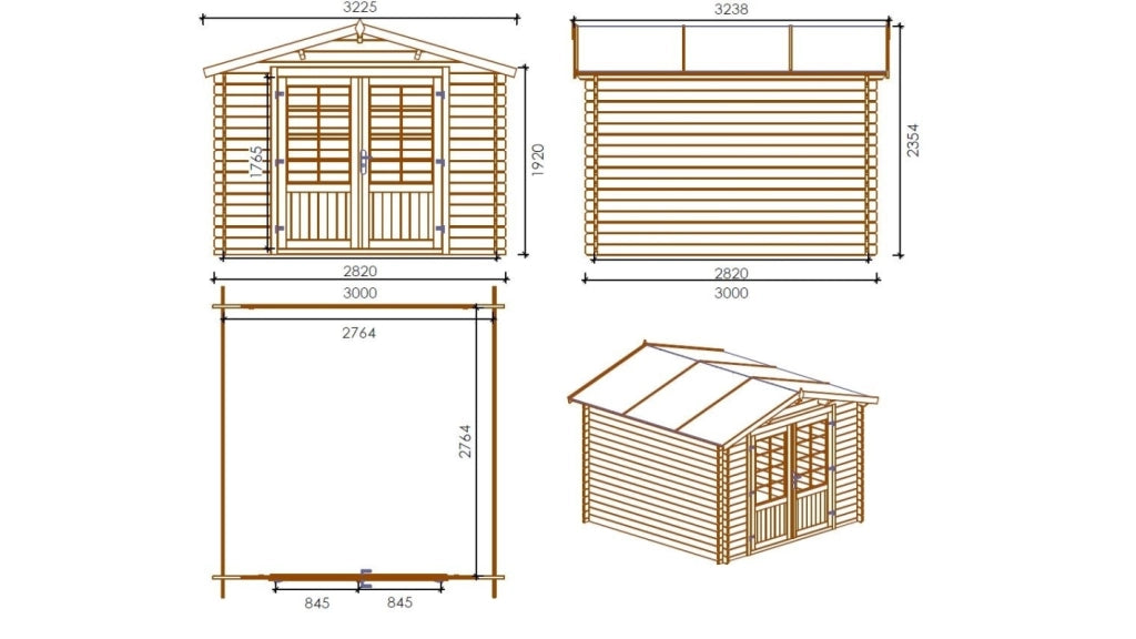 Casetta da giardino in legno - 9m2 - 3x3m - impregnata - 28mm - colore: marrone - DOM427 - ALTANKA