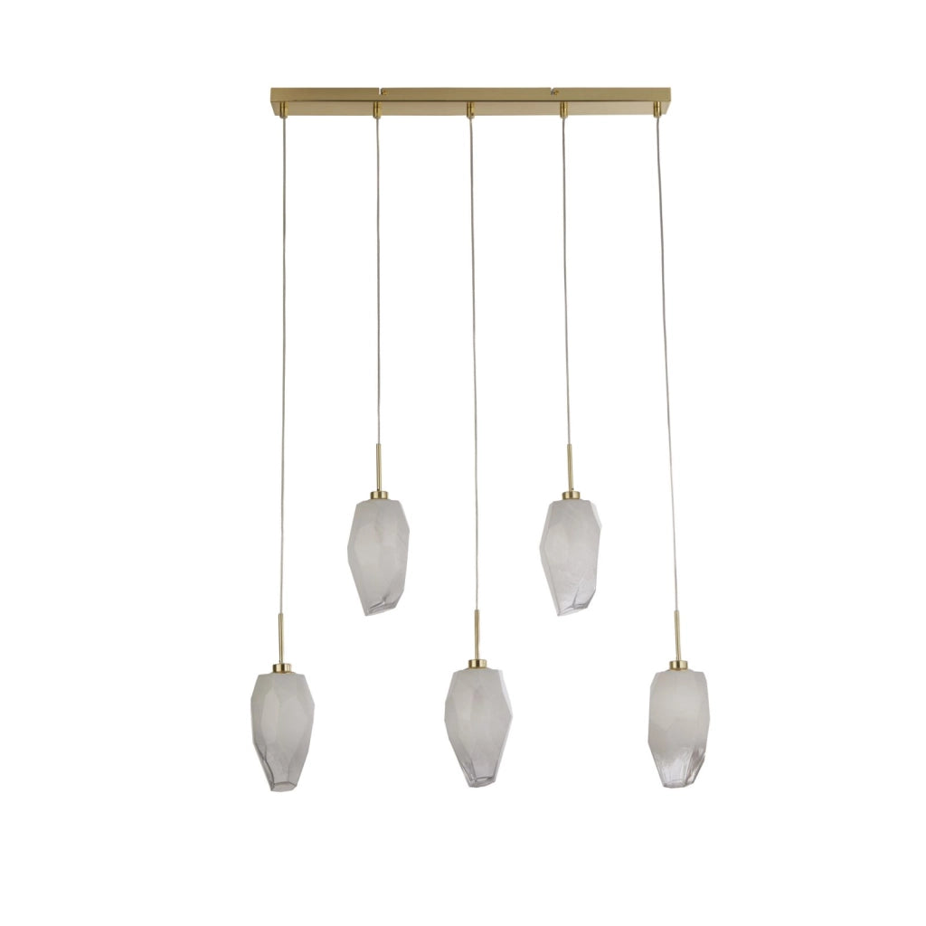 Rocky 5Lt Bar Pendant, metallo ottone satinato e vetro