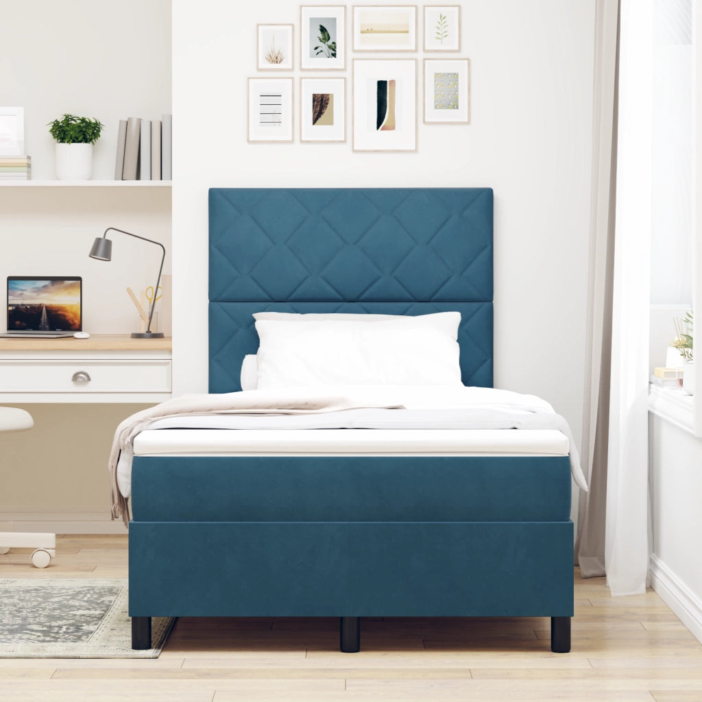 Letto Box Spring  con Materasso e LED Blu Scuro 120x200 cm in Velluto