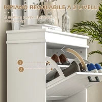 Scarpiera Moderna con 2 Cassetti Ribaltabili per 10 Paia di Scarpe e Ripiano Regolabile, 54x24x82.5cm, Bianco