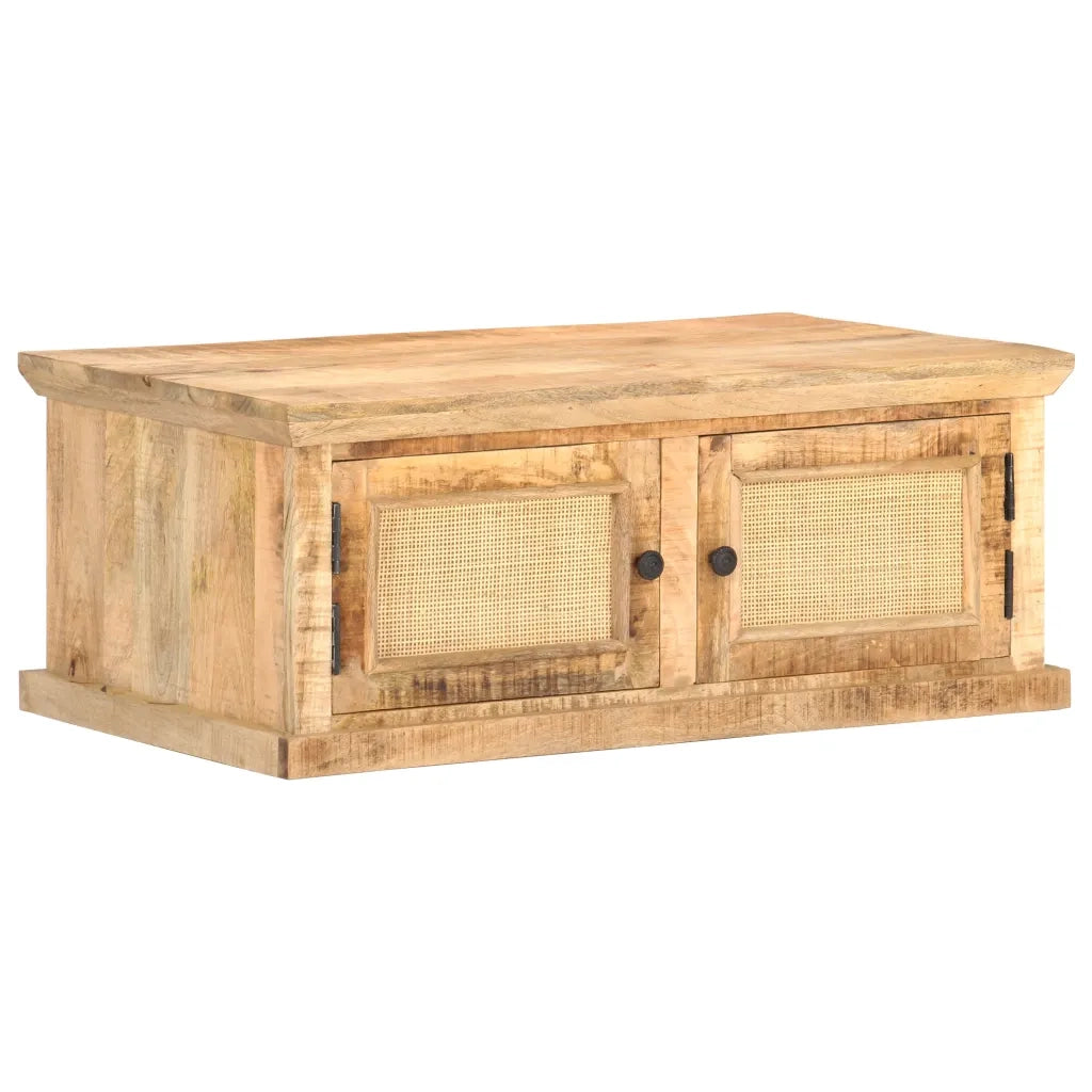 Tavolino da Salotto-Tavolino da soggiorno-Tavolo 90x50x35 cm Legno Massello di Mango e Canna