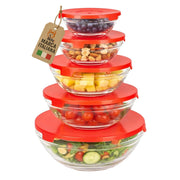 Akitaink Set 5 Contenitori in Vetro con Coperchio Rosso