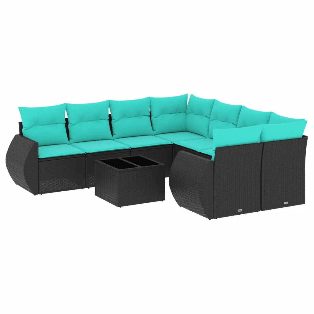 Set Divani da Giardino 9 pz con Cuscini Nero in Polyrattan 3221156