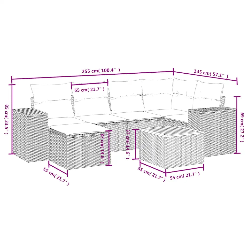 Set Divani da Giardino 7 pz con Cuscini Beige in Polyrattan 3265174