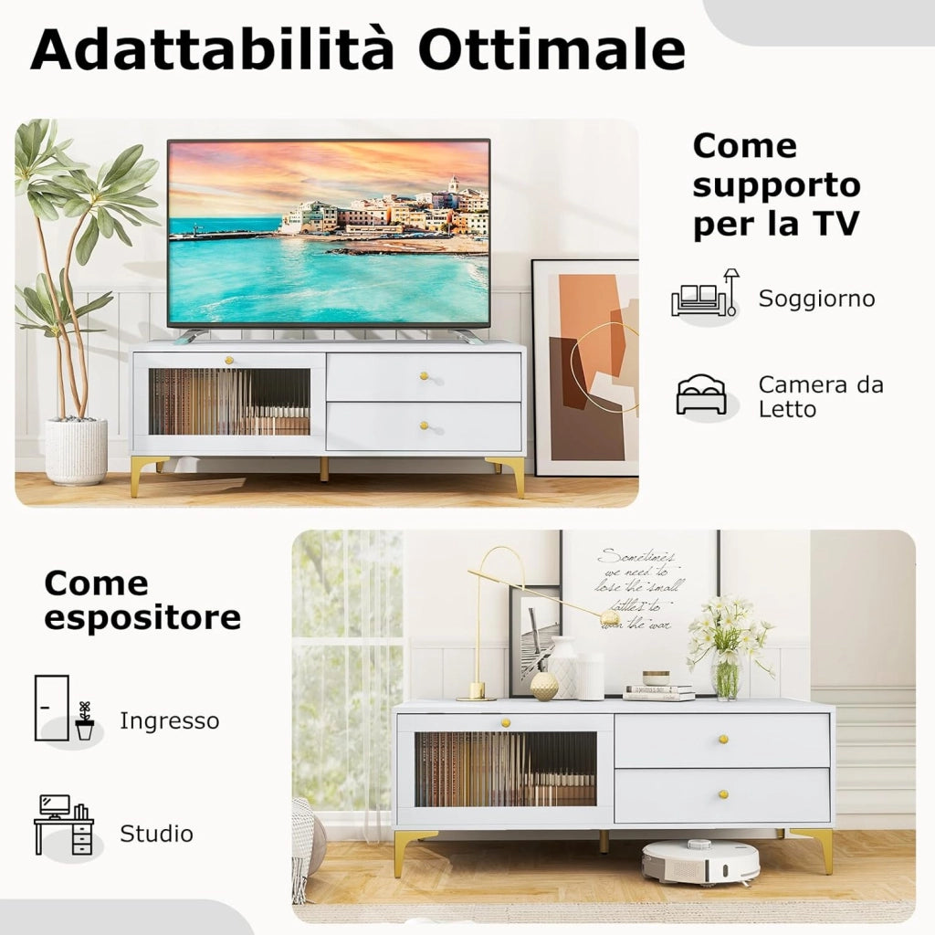 Mobile Porta TV Fino a 55’’, Mobile Console con Scomparto, Porta TV con Cassetti, Centro di Intrattenimento Moderno, Tavolo Console per TV, per Soggiorno Camera da Letto