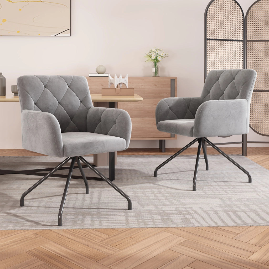 SEDIA Imbottita in Velluto Grigio Chiaro Set da 4 pezzi