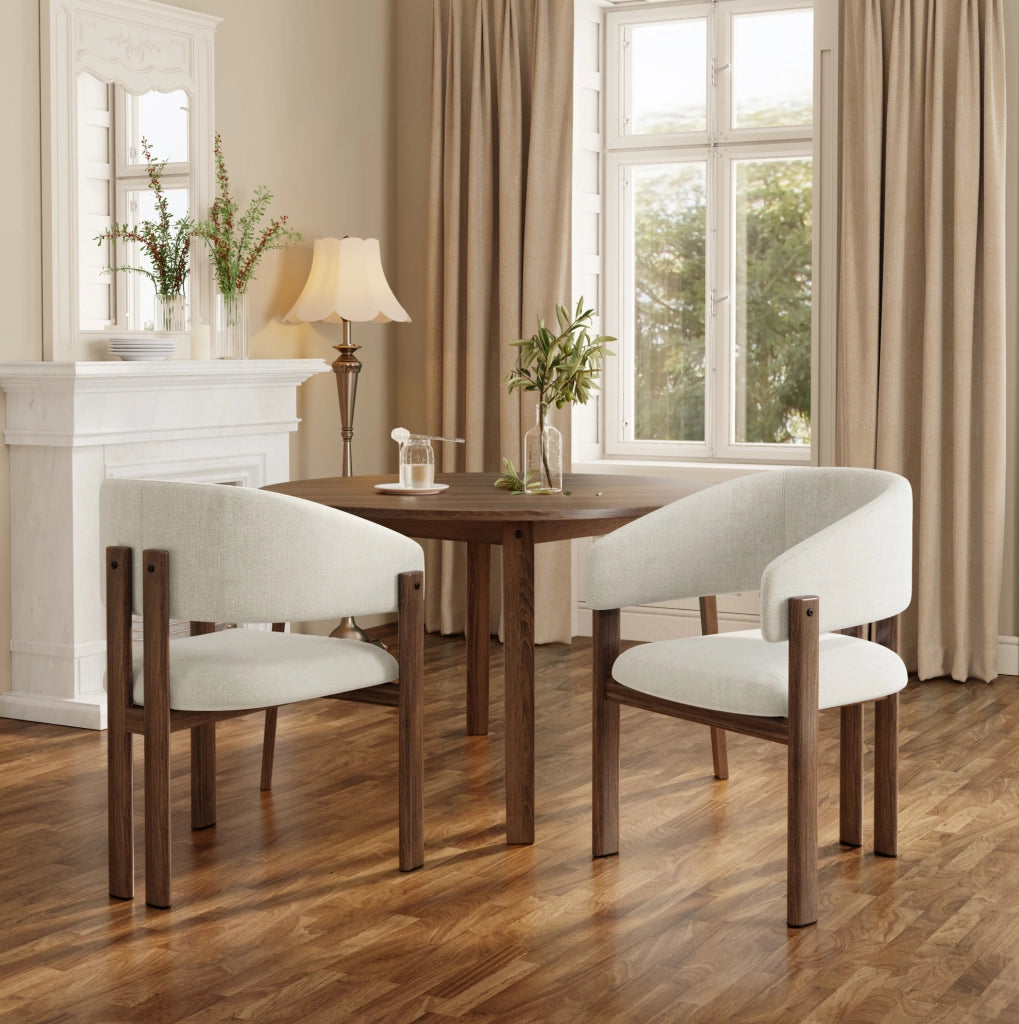 Set di 2 sedie da pranzo in lino beige effetto noce