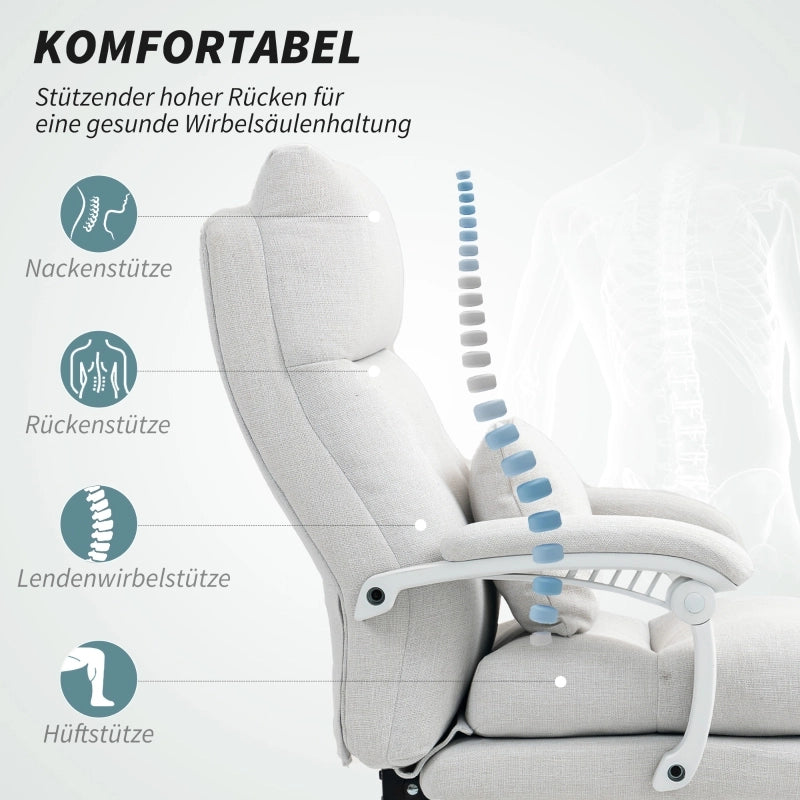 Sedia da ufficio ergonomica reclinabile con poggiapiedi e altezza regolabile in poliestere crema bianco