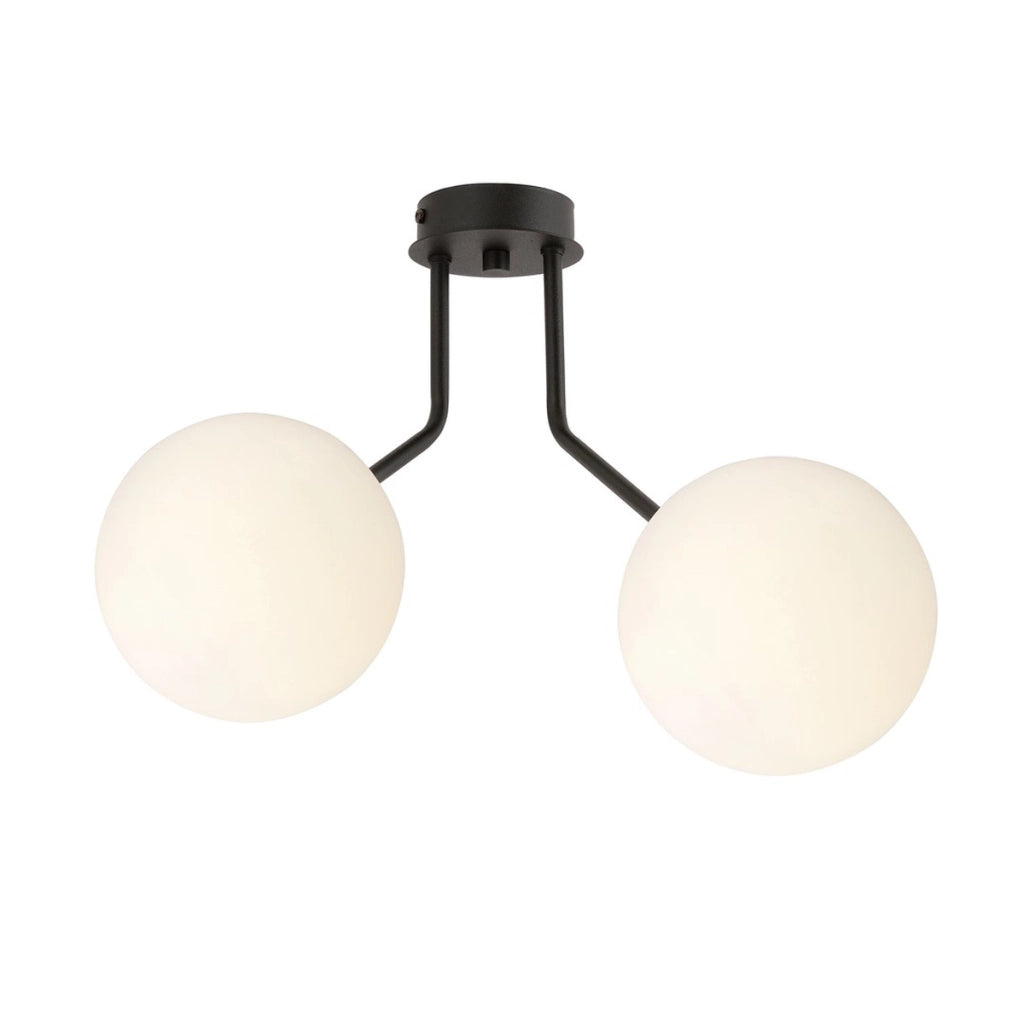 Lampada a sospensione Nova in acciaio nero con diffusori in vetro opalino