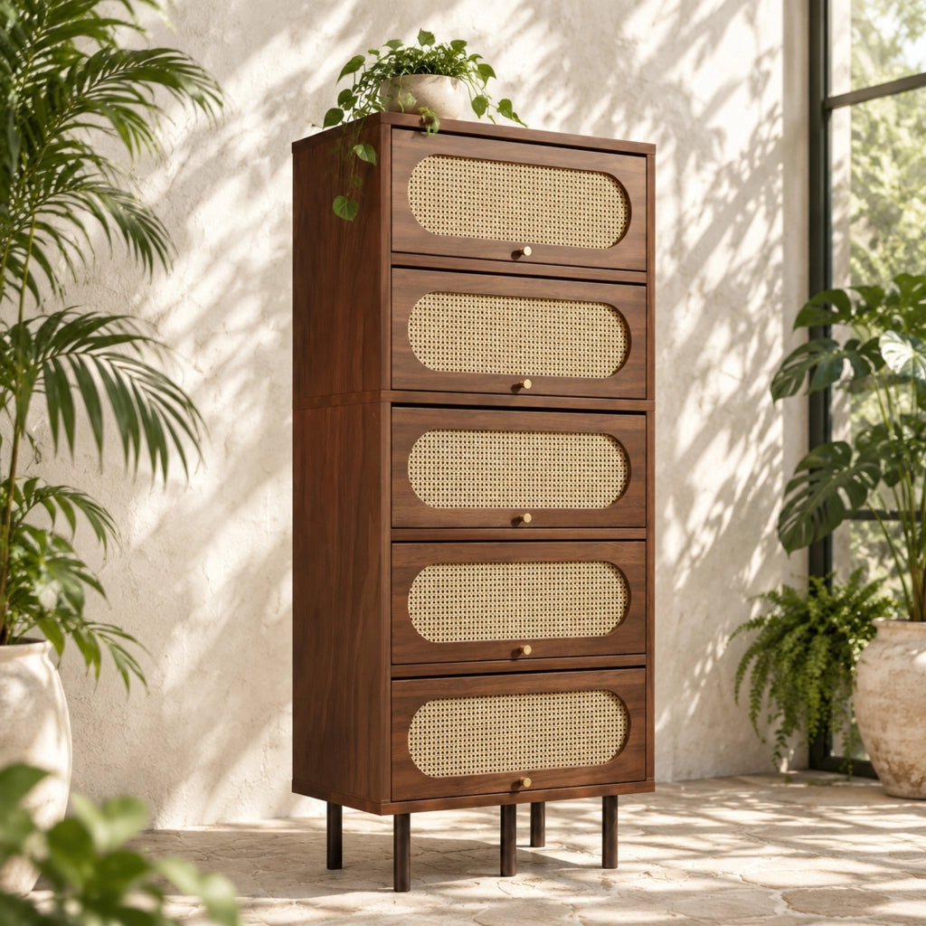 Mobile contenitore 80x40x163 cm noce in MDF con 5 ante a ribalta