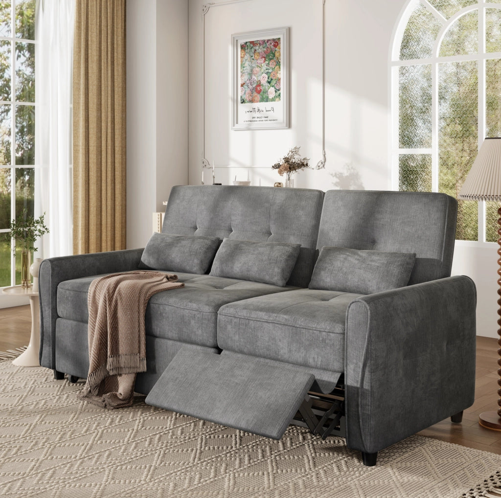 Divano letto 3 posti ULEVR 176x148x83 cm estraibile, schienale regolabile a 3 posizioni, ciniglia grigia