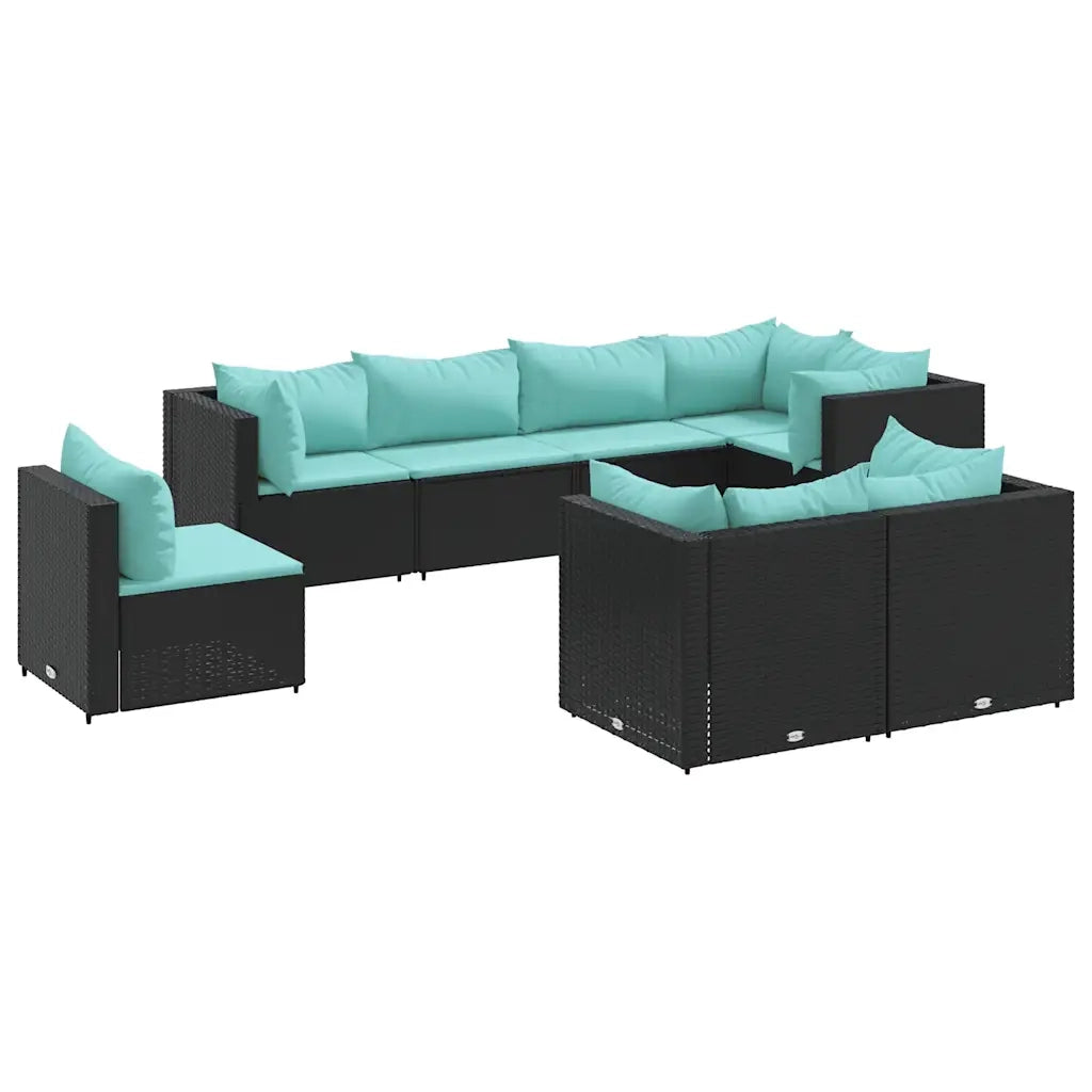 Set Mobili da Giardino con Cuscini 8 pz Nero in Polyrattan 3308196