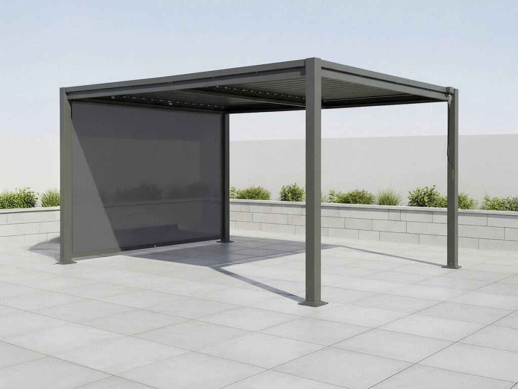 Pergola bioclimatica "Howard" con tenda in acciaio zincato - 3 x 4 m - Grigio